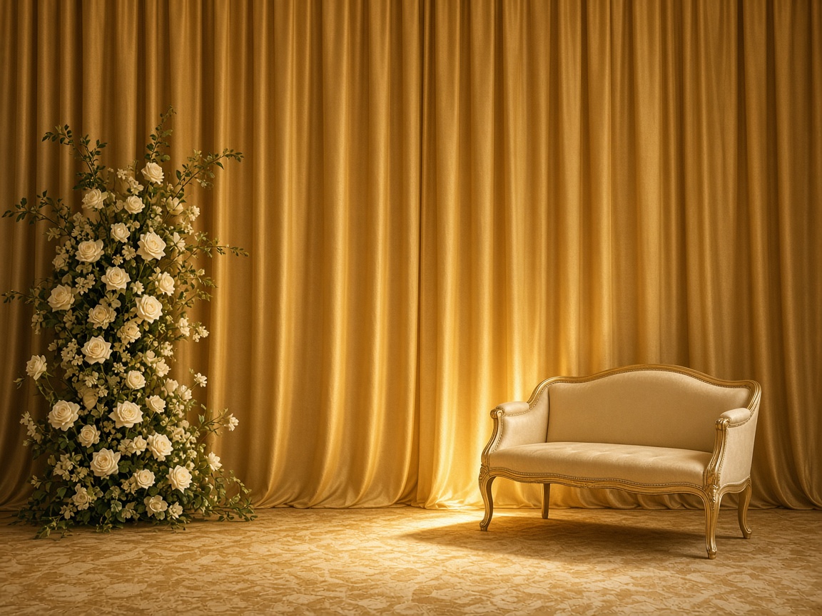 Gold drape backdrop with white roses