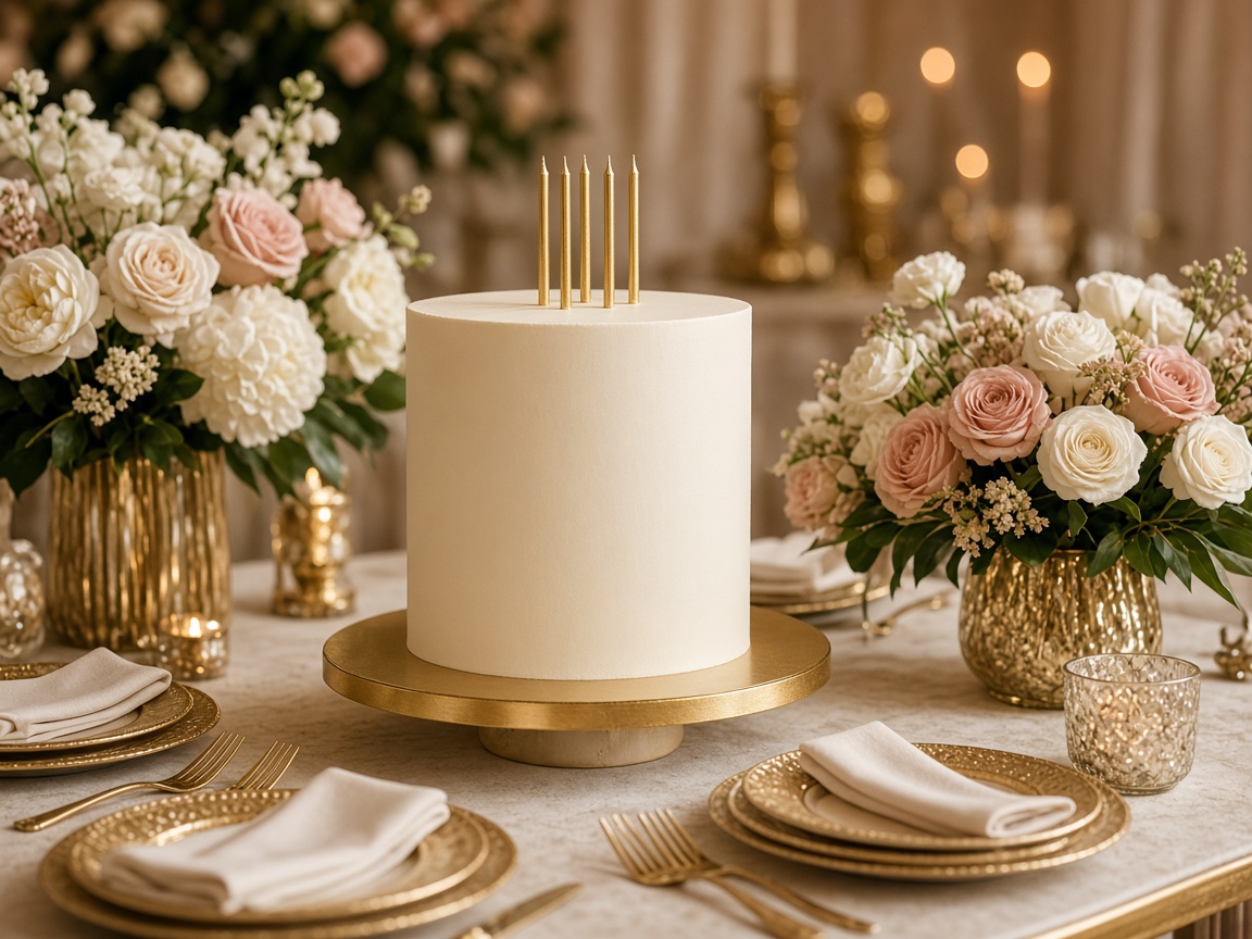 Ivory birthday cake with gold candles