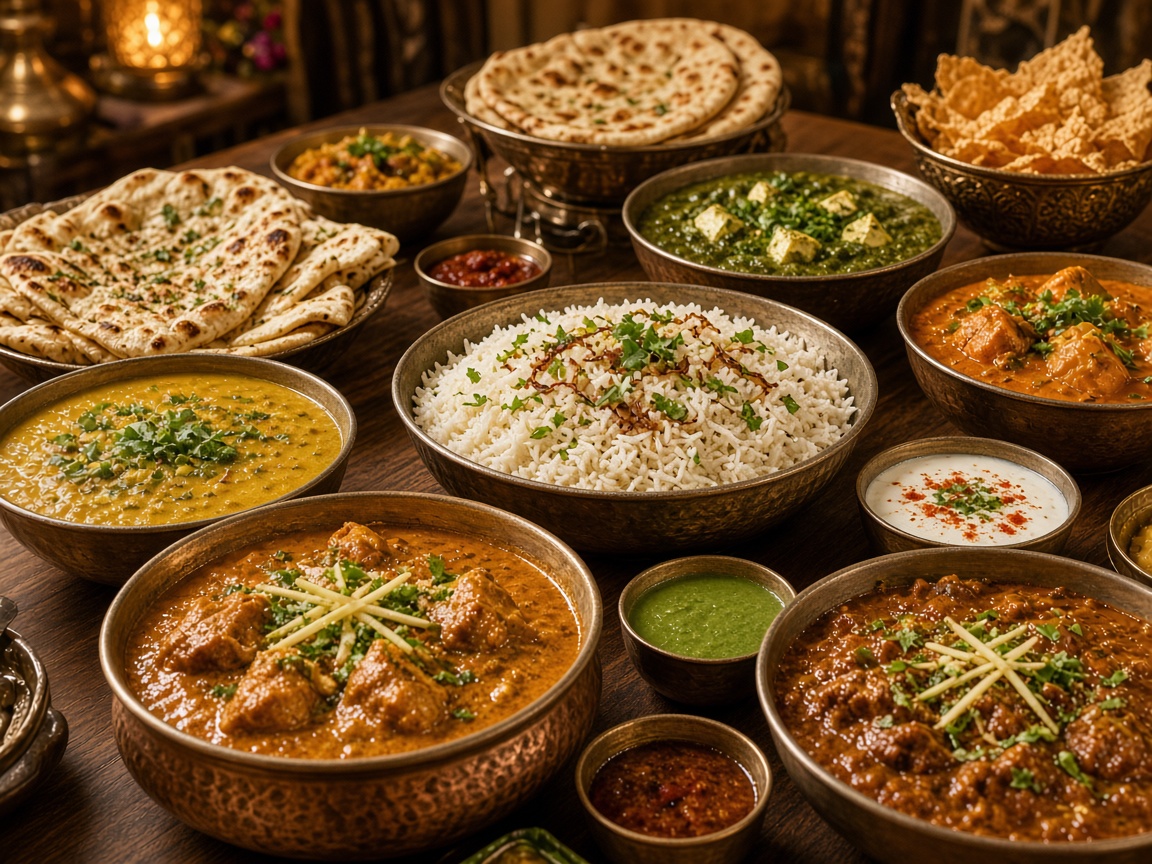 Buffet of celebration dishes in serving bowls
