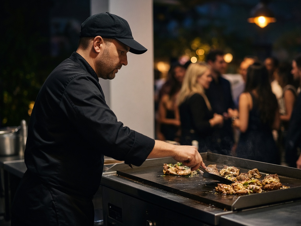 Live food station at an evening event