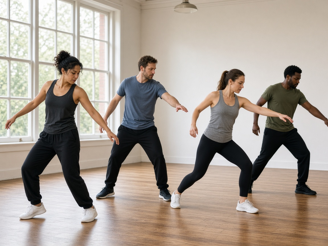 Dancers rehearsing in a hall before an event