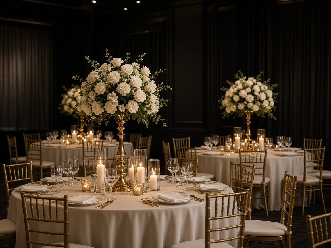 Reception tables with gold centerpieces