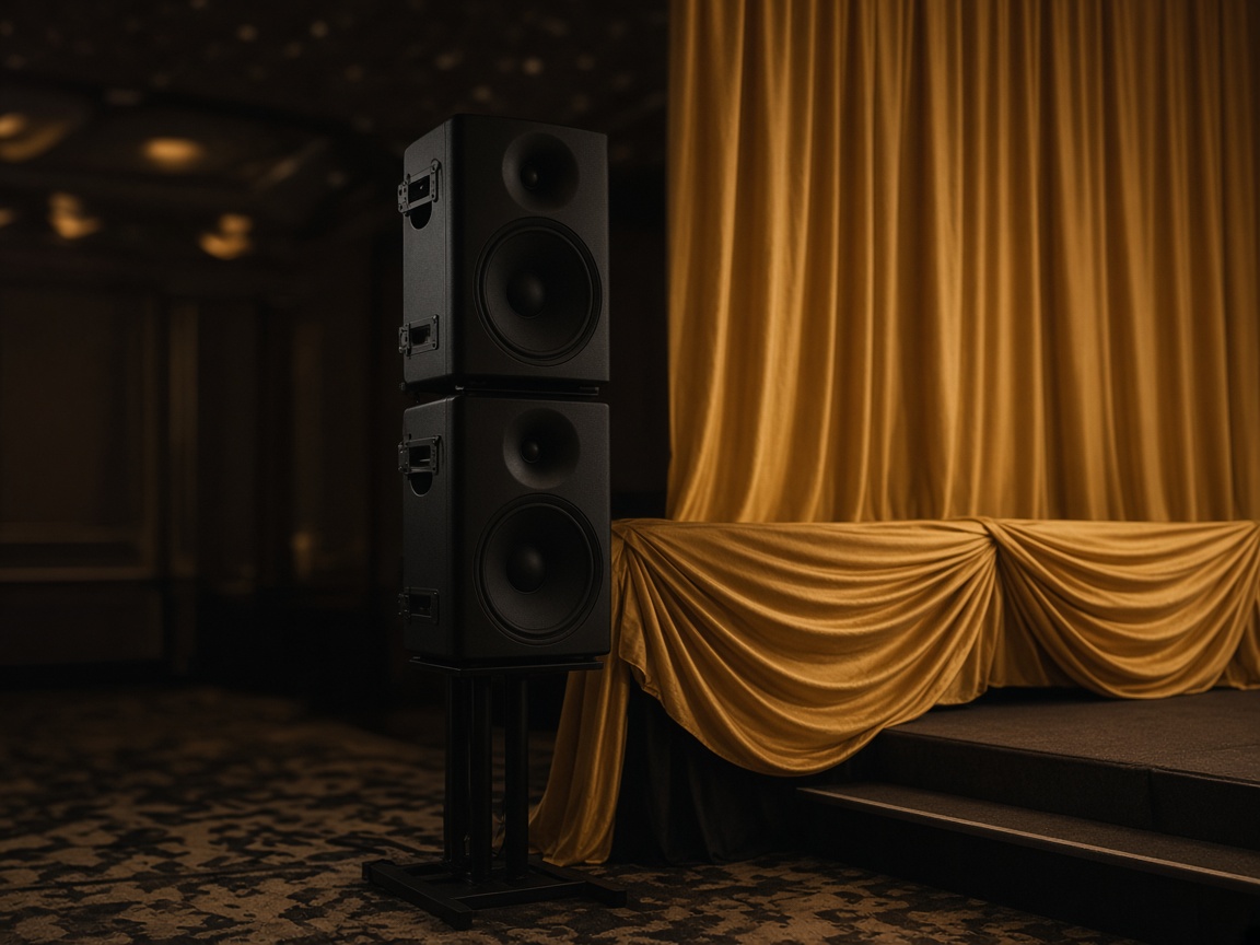 Speakers set beside a decorated stage