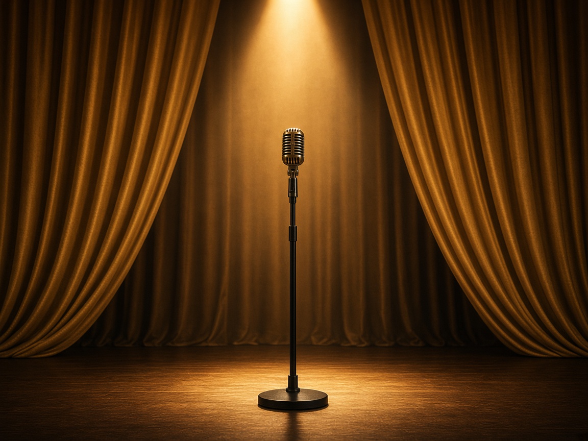 Microphone stand on a decorated stage