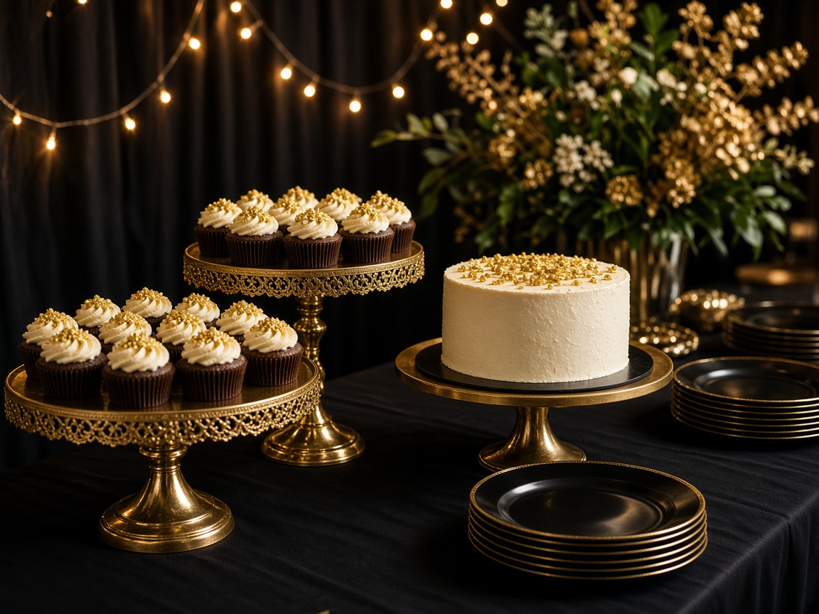 Graduation dessert table with gold stands