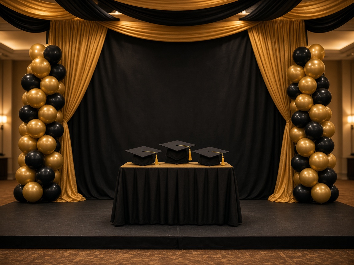Black and gold graduation party stage