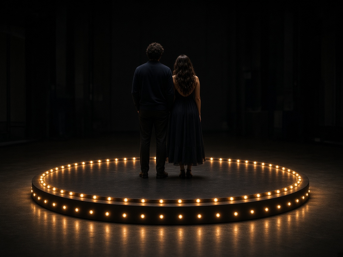 Couple standing on a lit 360 photo platform
