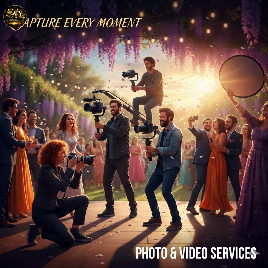 Photo and video crew filming guests at a celebration